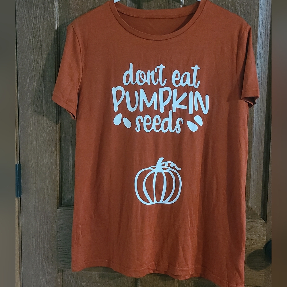 Orange Graphic Tee with Pumpkin Print